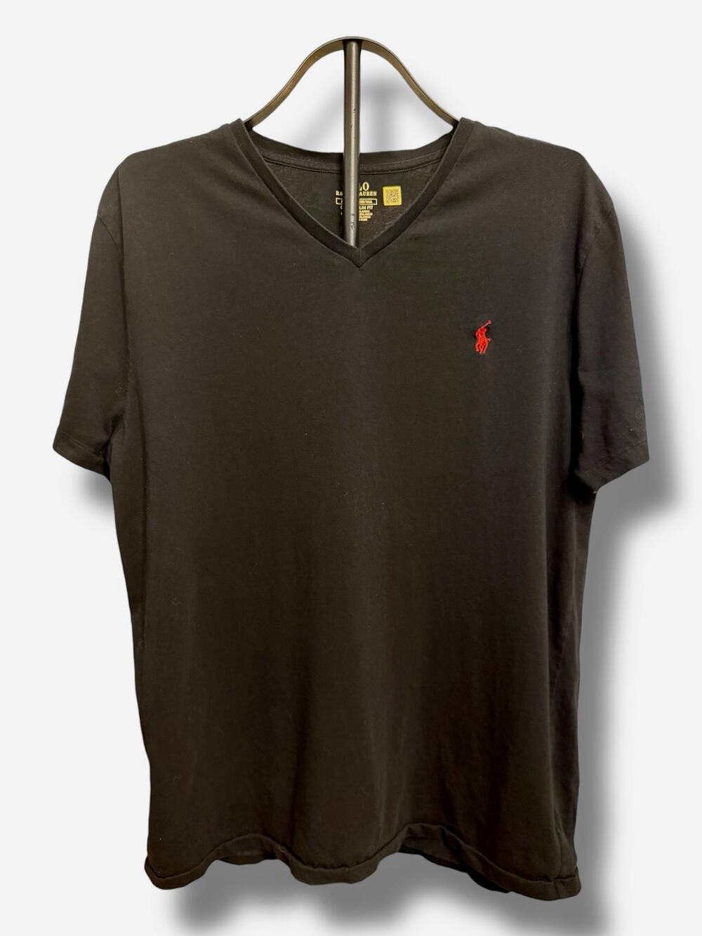 Polo Ralph Lauren Black V-Neck T-Shirt Men’s XL Custom Slim Fit Red Pony Logo